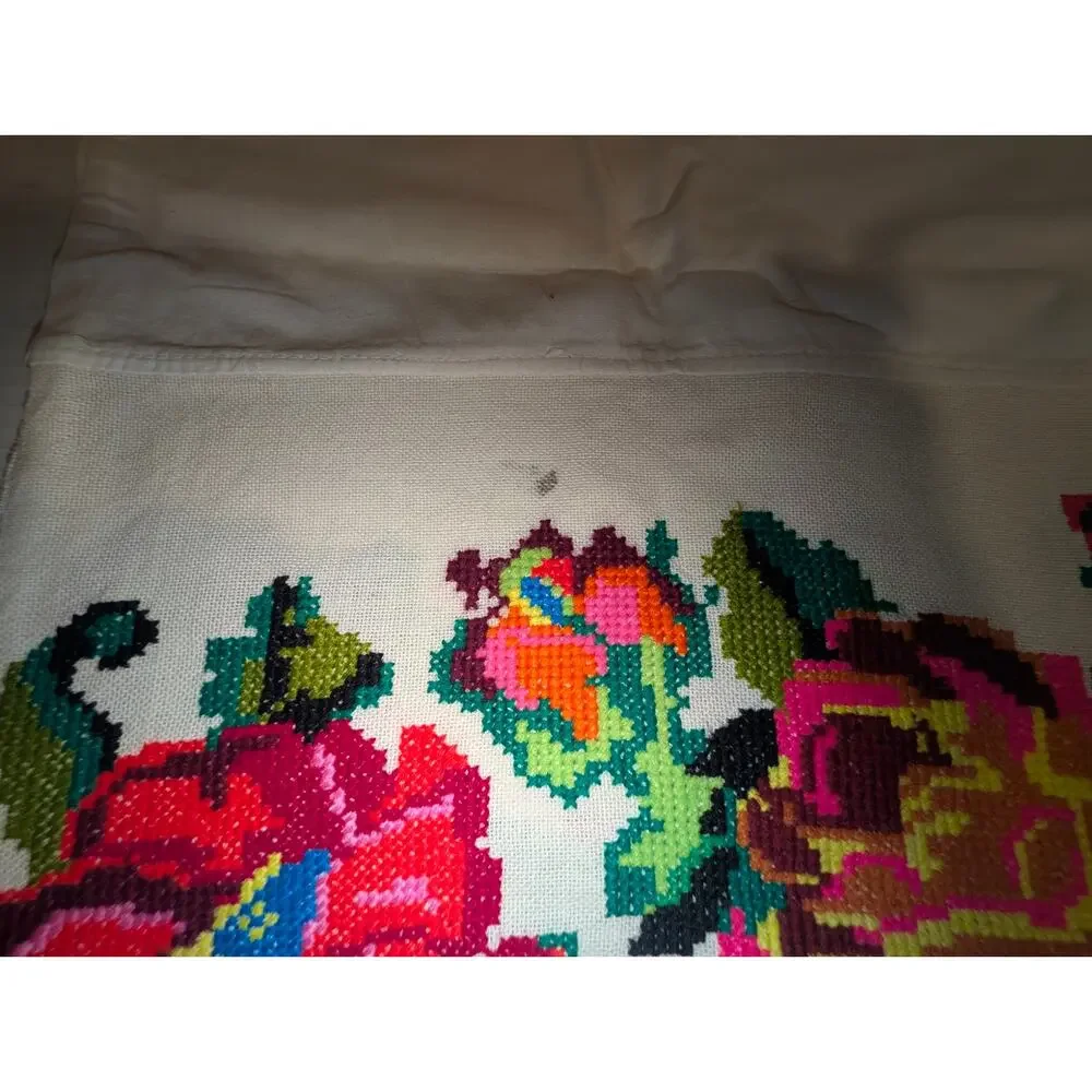 Beautiful Vintage Handmade Ukrainian Rushnyk Cross Stitched Floral Pillow Duvet